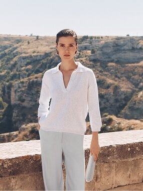AMINA RUBINACCI Minimalist Linen Elastane Lightweight Texture V-Neck Sheer Small